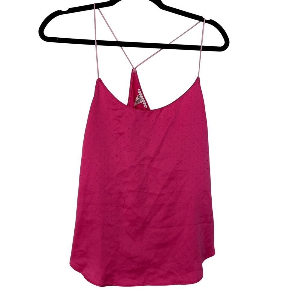 Victoria's Secret Womens M Camisole Pink Polka Dot Satin Tank Top Coquette Y2K